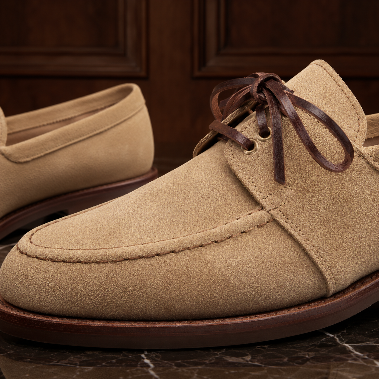 Sandstone Beige Suede Lace Loafers