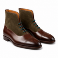 Two-Tone Burgundy & Olive Leather Lace-Up Boots