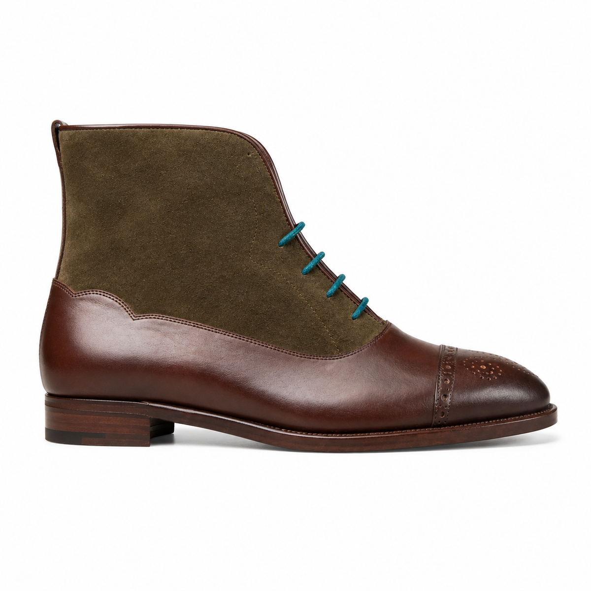 Two-Tone Burgundy & Olive Leather Lace-Up Boots