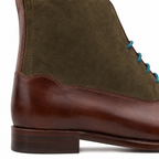 Two-Tone Burgundy & Olive Leather Lace-Up Boots