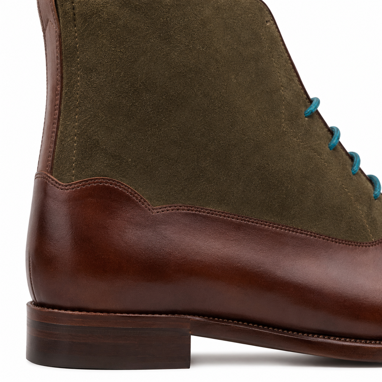 Two-Tone Burgundy & Olive Leather Lace-Up Boots