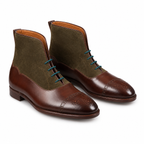 Two-Tone Burgundy & Olive Leather Lace-Up Boots