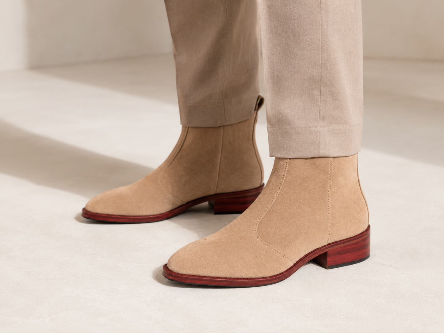 Beige Suede Chelsea Boots