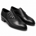 Black Leather Button Brogue Oxford Shoes