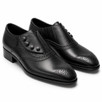 Black Leather Button Brogue Oxford Shoes
