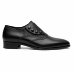 Black Leather Button Brogue Oxford Shoes