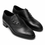 Black Leather Button Brogue Oxford Shoes