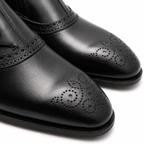 Black Leather Button Brogue Oxford Shoes