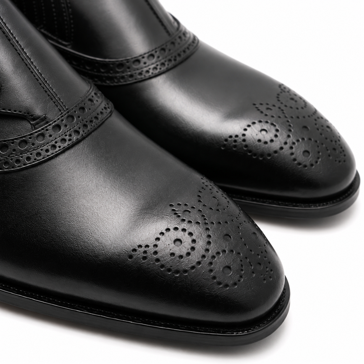 Black Leather Button Brogue Oxford Shoes