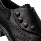 Black Leather Button Brogue Oxford Shoes