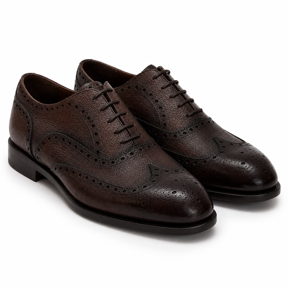 Dark Brown Pebble Grain Wingtip Oxford Shoes