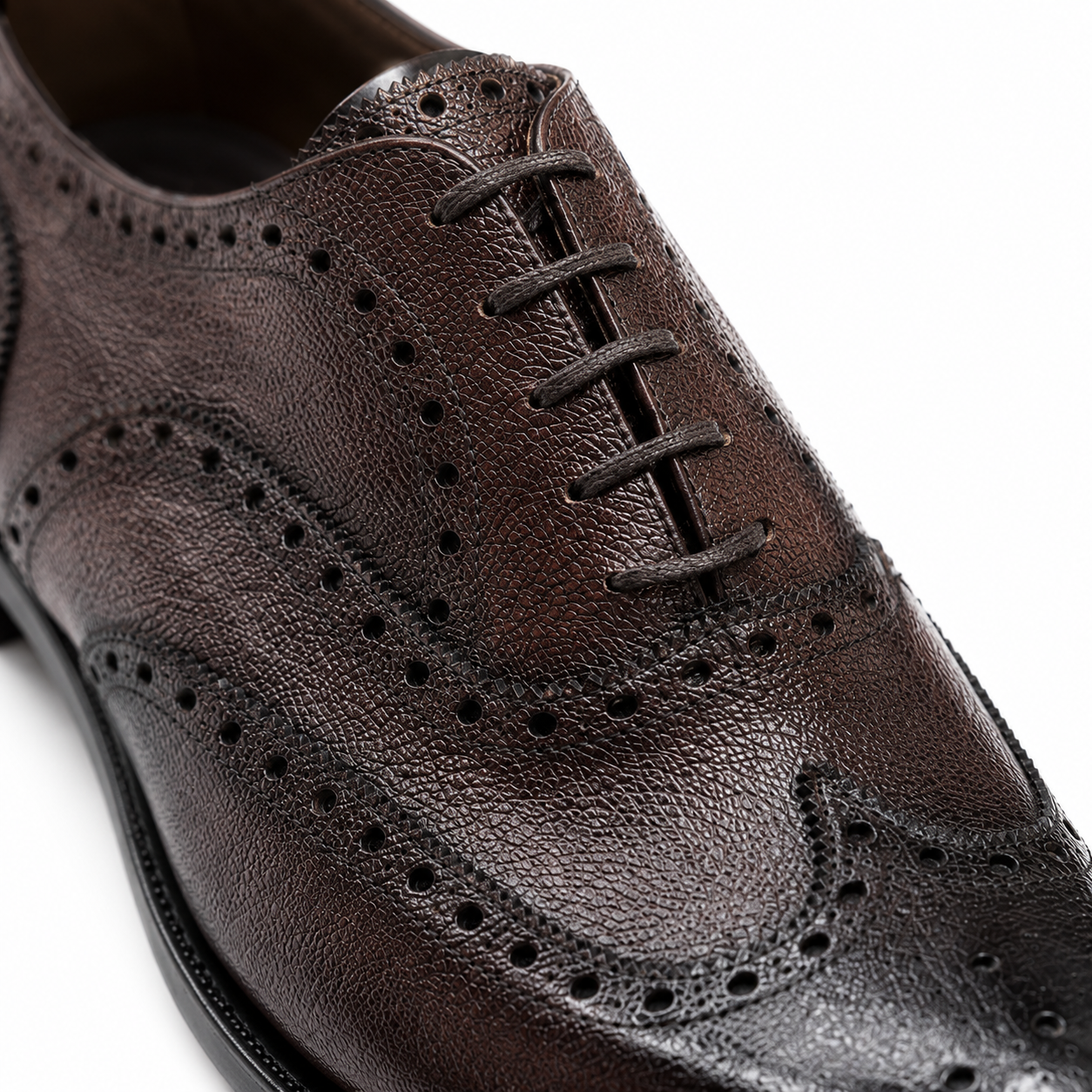Dark Brown Pebble Grain Wingtip Oxford Shoes