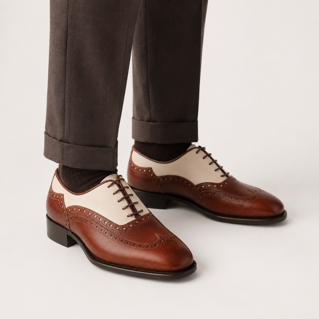 Two-Tone Leather Brogue Oxford Shoes