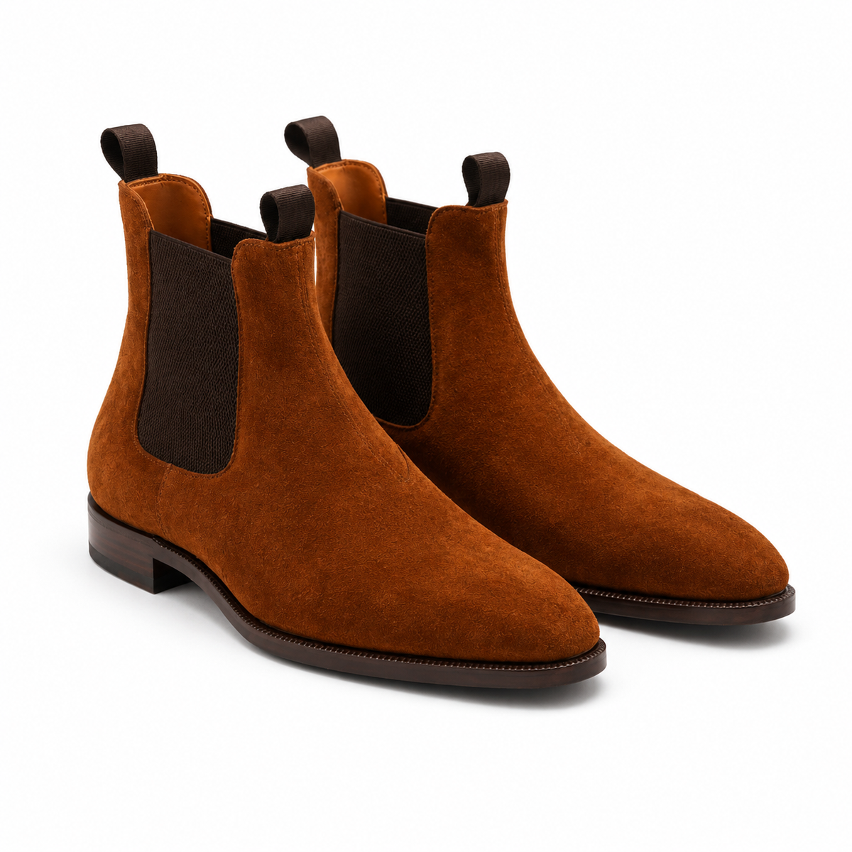 Cognac Suede Chelsea Boots