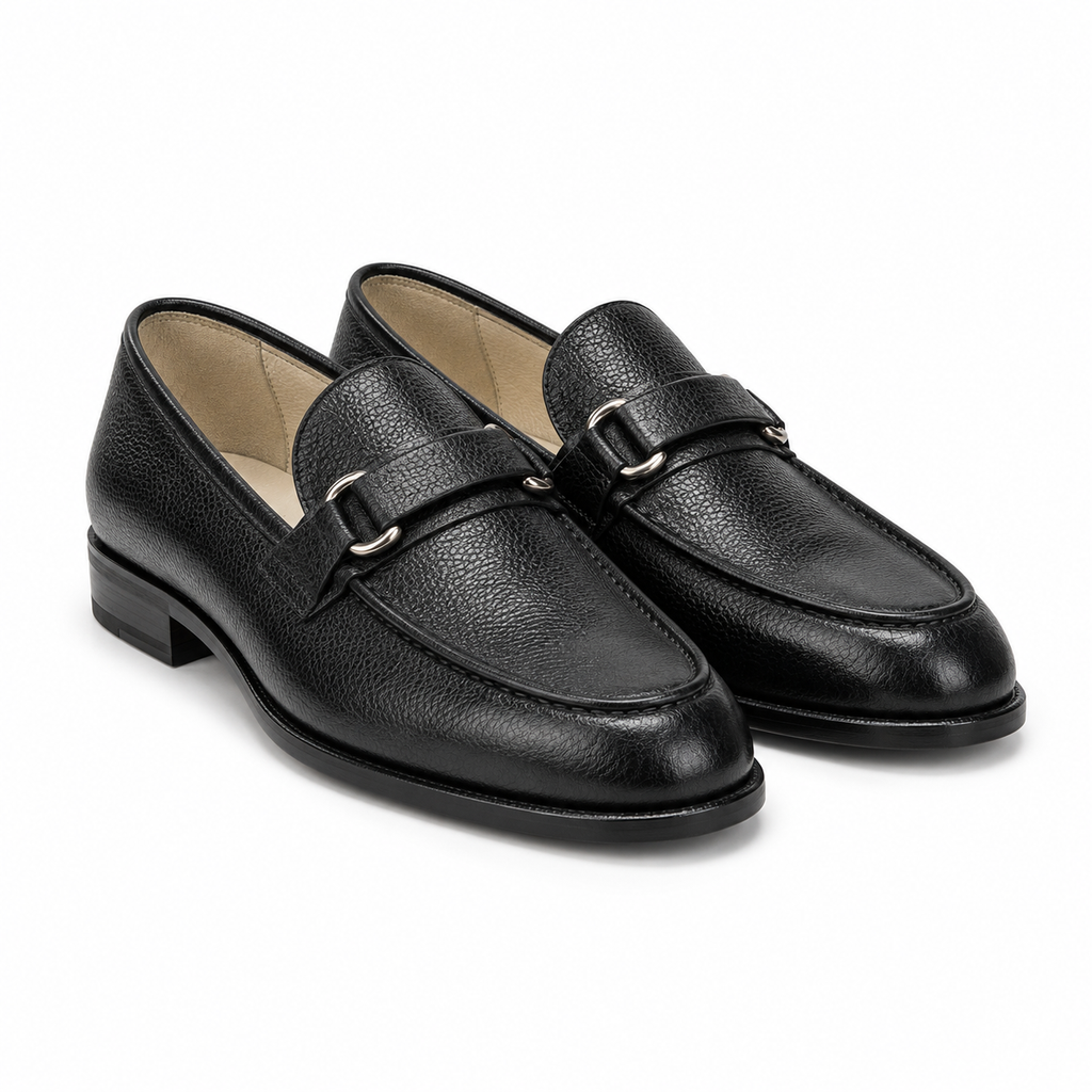 Classic Textured Black Leather Loafers