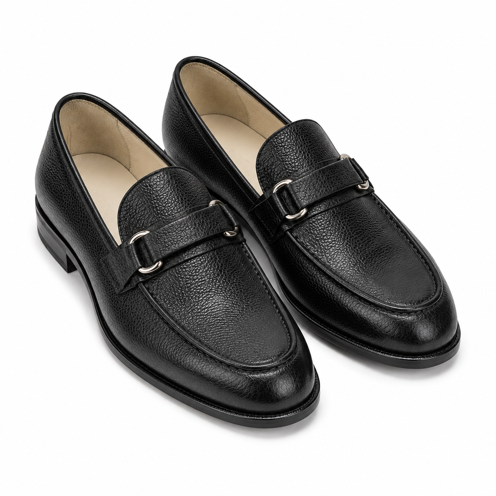Classic Textured Black Leather Loafers