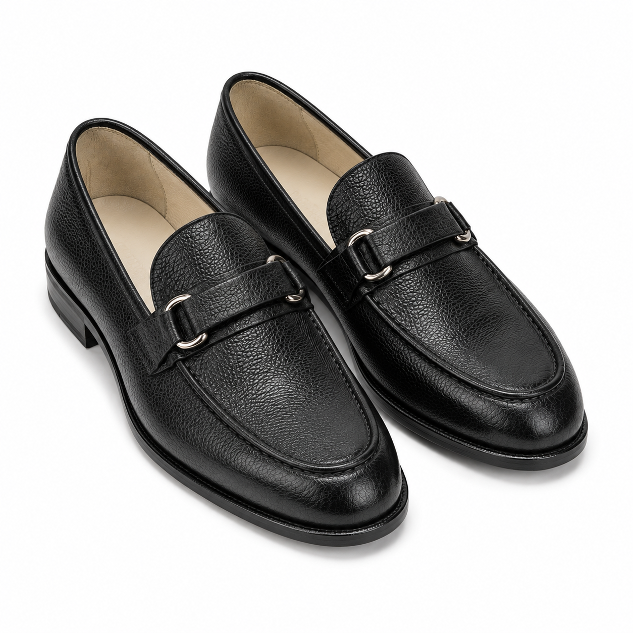 Classic Textured Black Leather Loafers