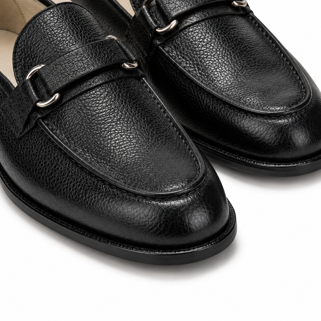 Classic Textured Black Leather Loafers