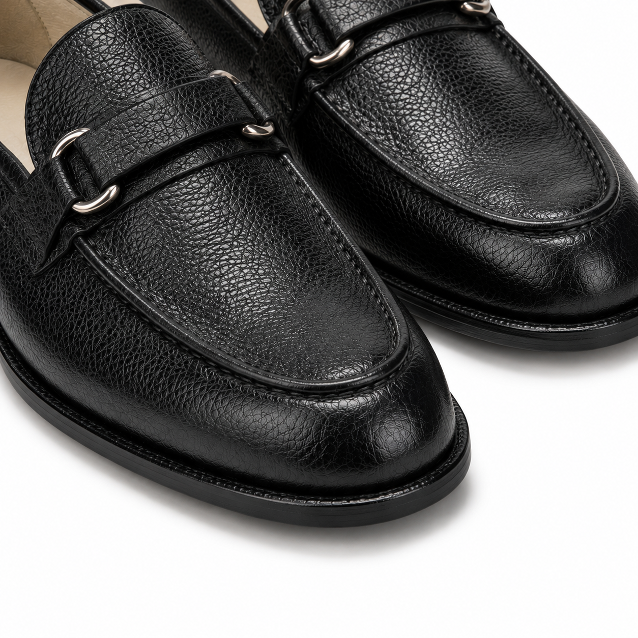 Classic Textured Black Leather Loafers