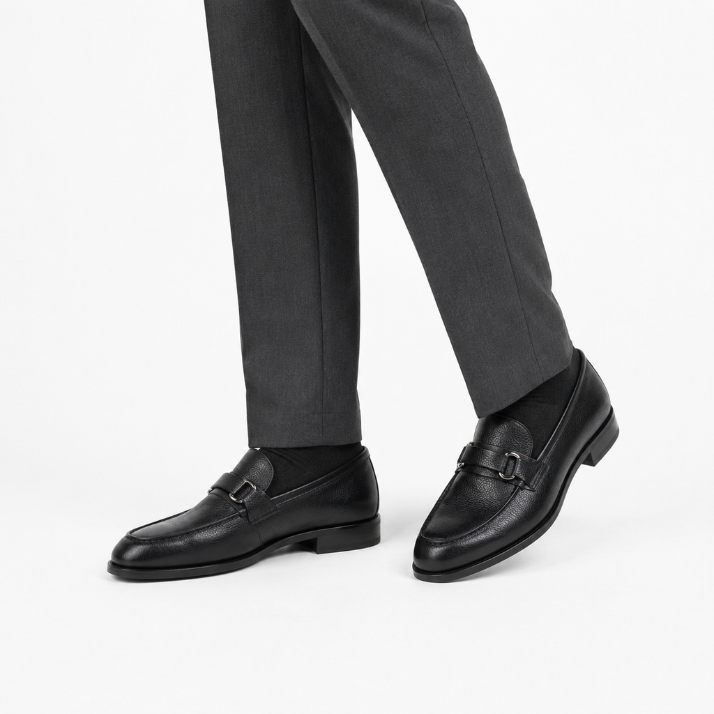 Classic Textured Black Leather Loafers