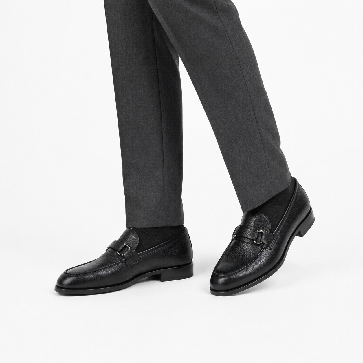 Classic Textured Black Leather Loafers