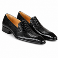 Black Snake-Embossed Leather Venetian Loafers