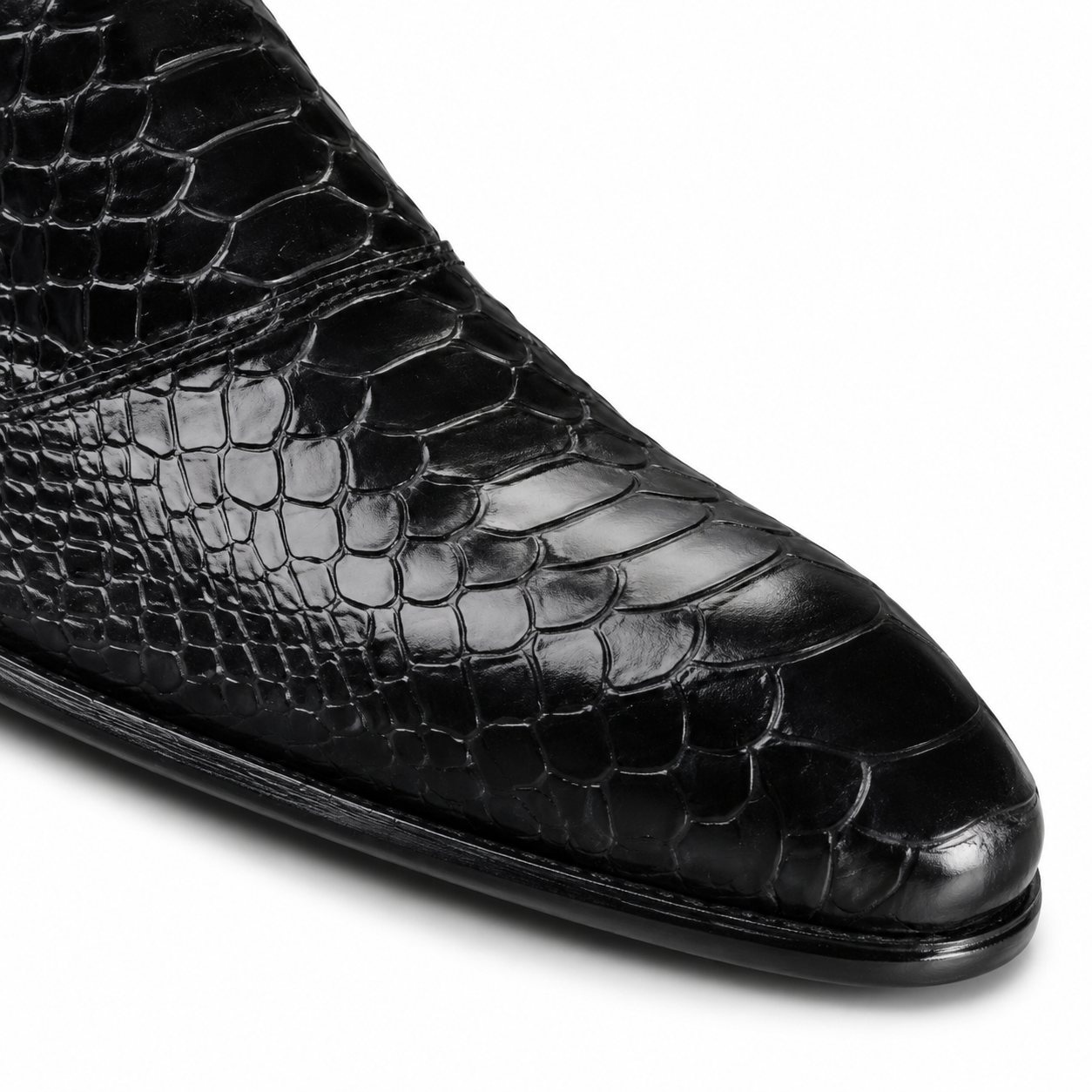 Black Snake-Embossed Leather Venetian Loafers