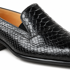 Black Snake-Embossed Leather Venetian Loafers