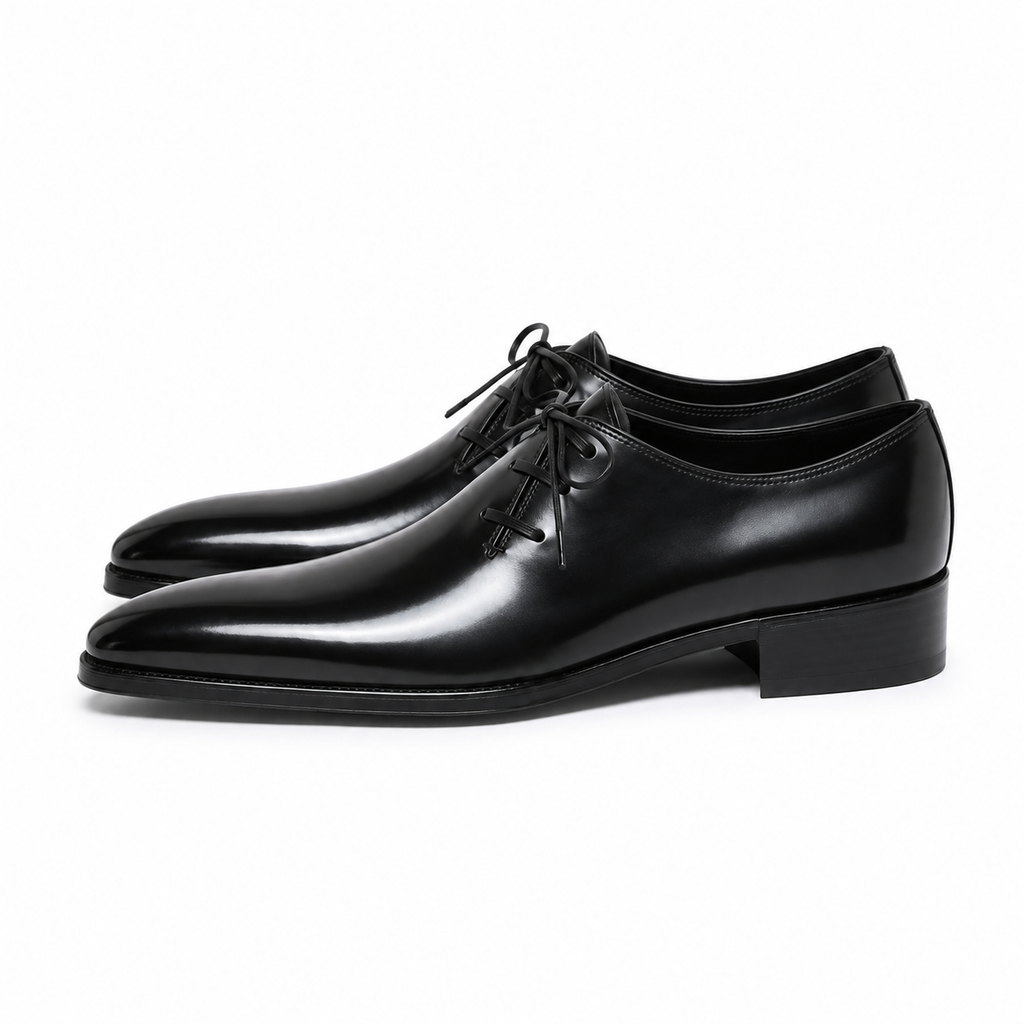 Onyx Black Leather Wholecut Oxford Shoes