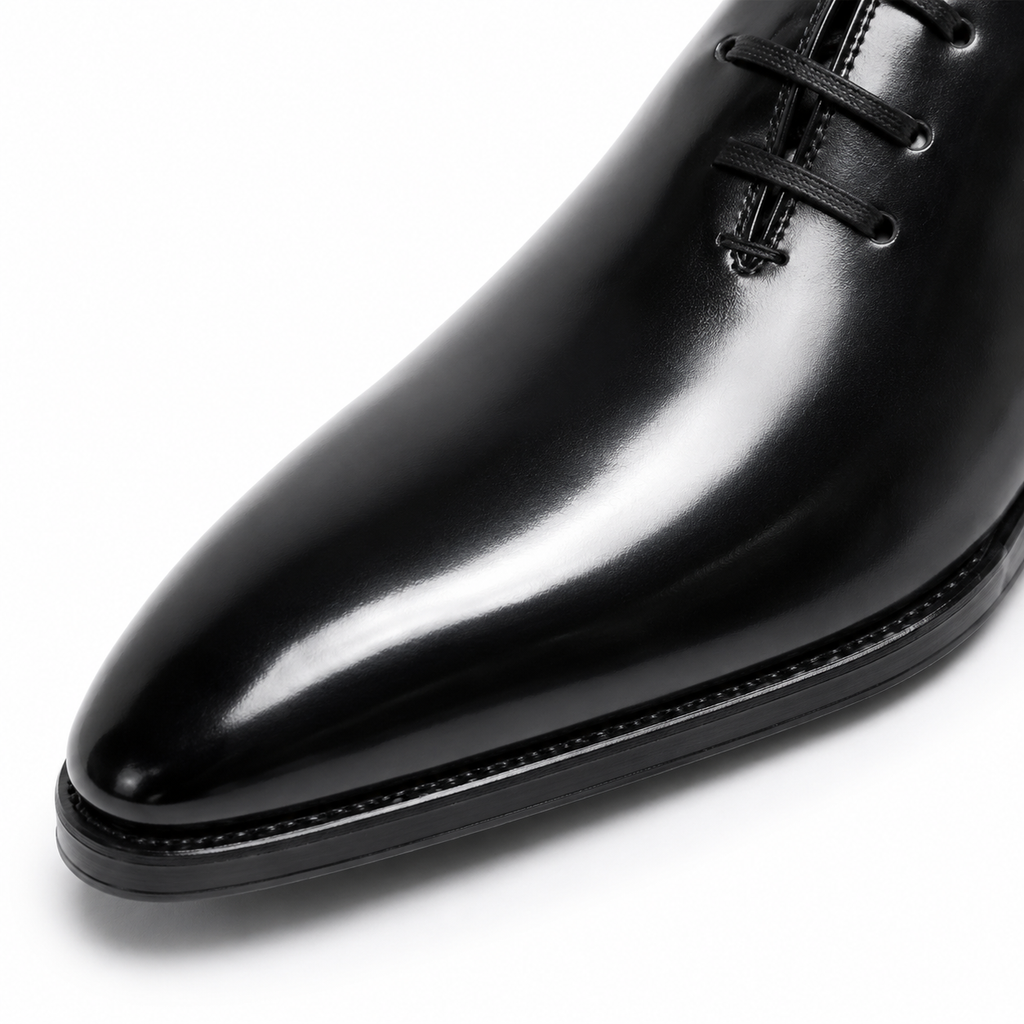 Onyx Black Leather Wholecut Oxford Shoes
