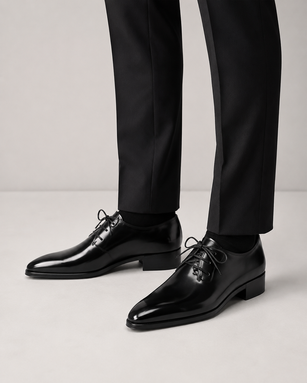 Onyx Black Leather Wholecut Oxford Shoes