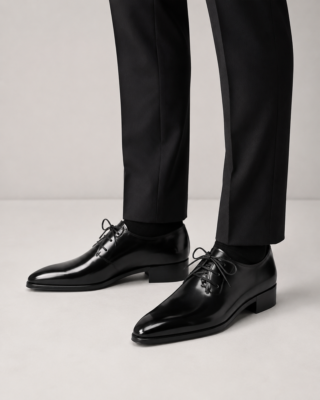 Onyx Black Leather Wholecut Oxford Shoes