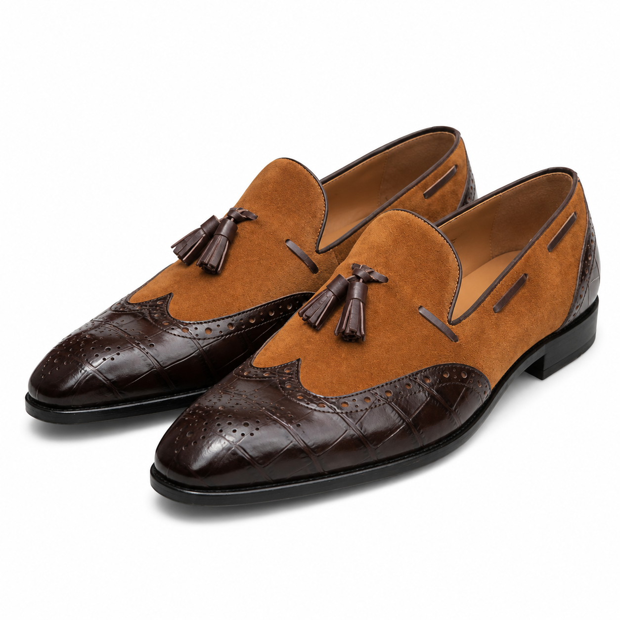 Brown Croc-Embossed Tassel Loafer