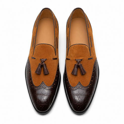 Brown Croc-Embossed Tassel Loafer