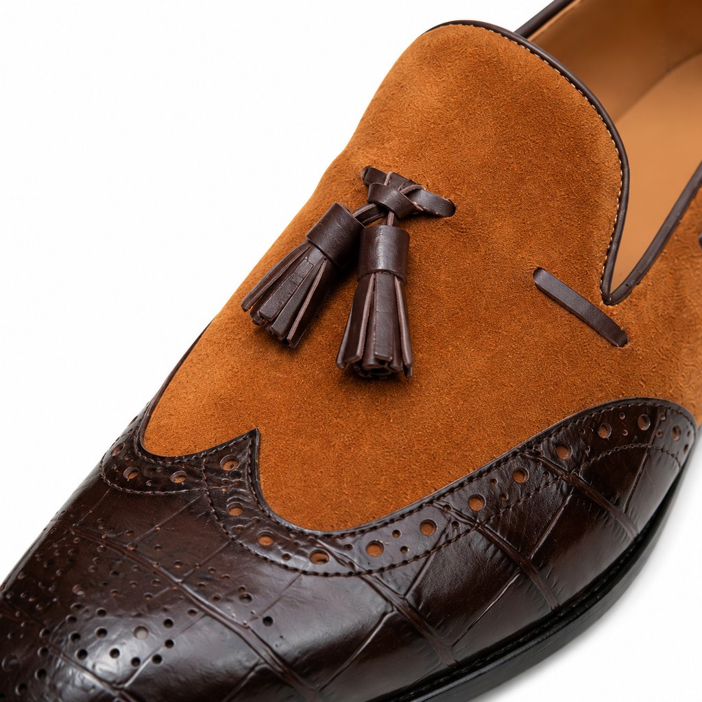 Brown Croc-Embossed Tassel Loafer