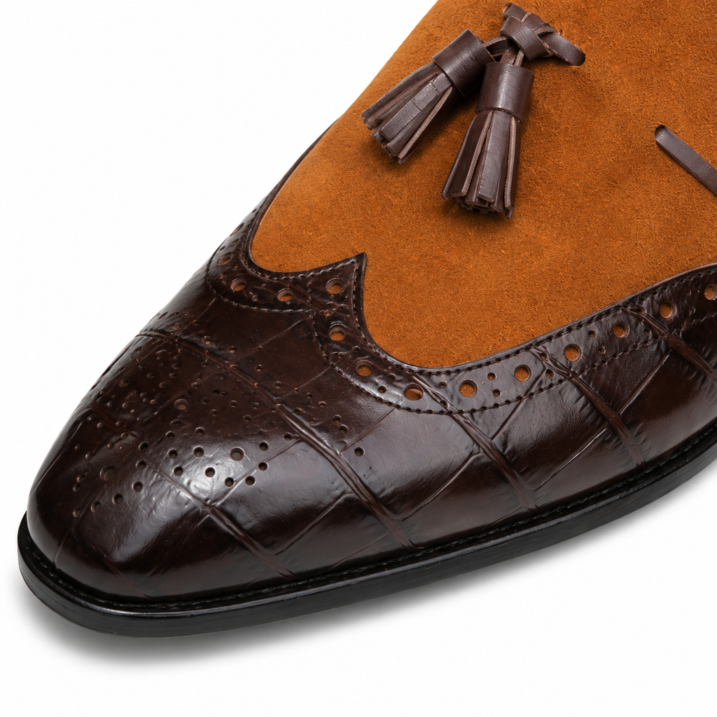 Brown Croc-Embossed Tassel Loafer