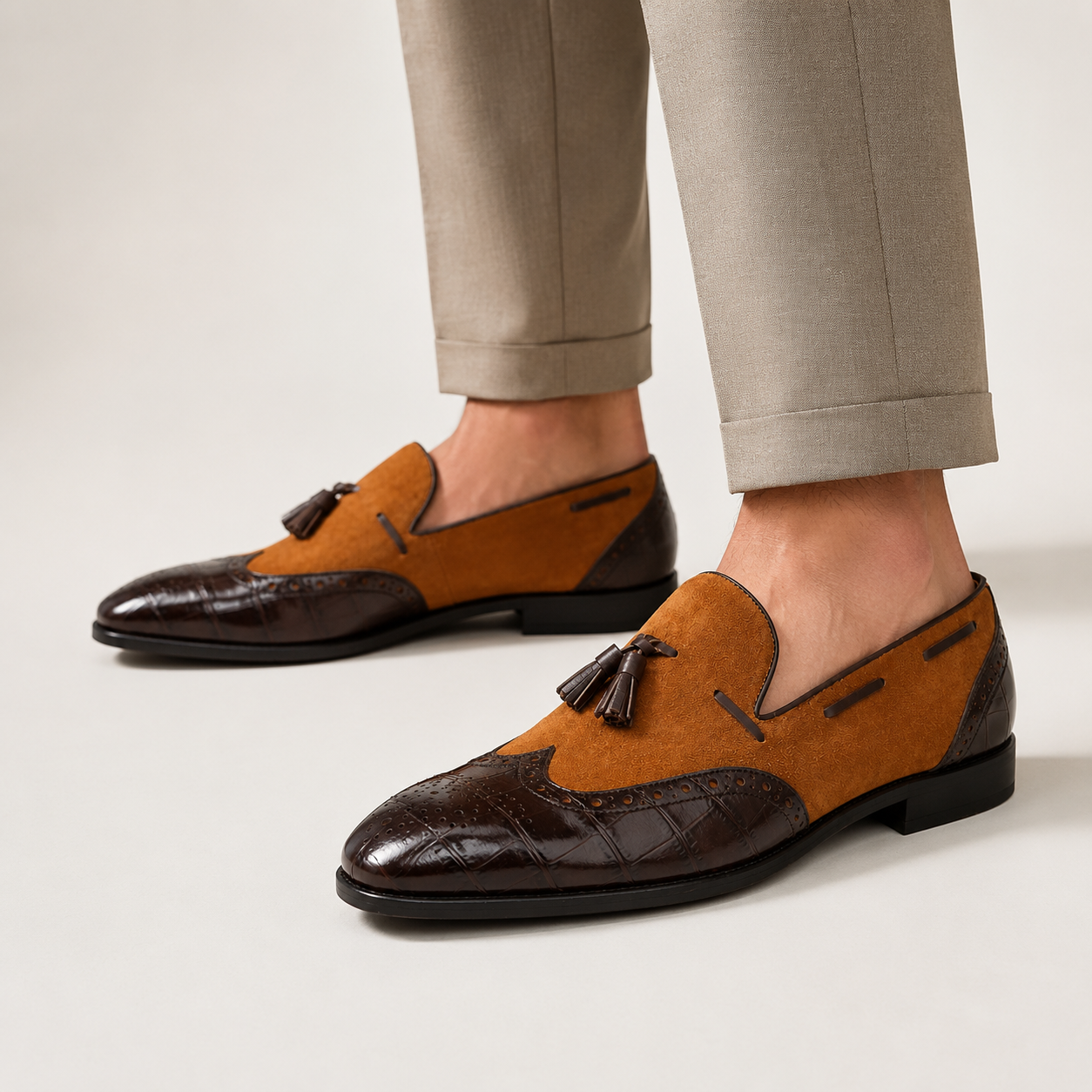 Brown Croc-Embossed Tassel Loafer