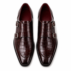 Marcellus Burgundy Crocodile-Embossed Double Monk Strap Shoes