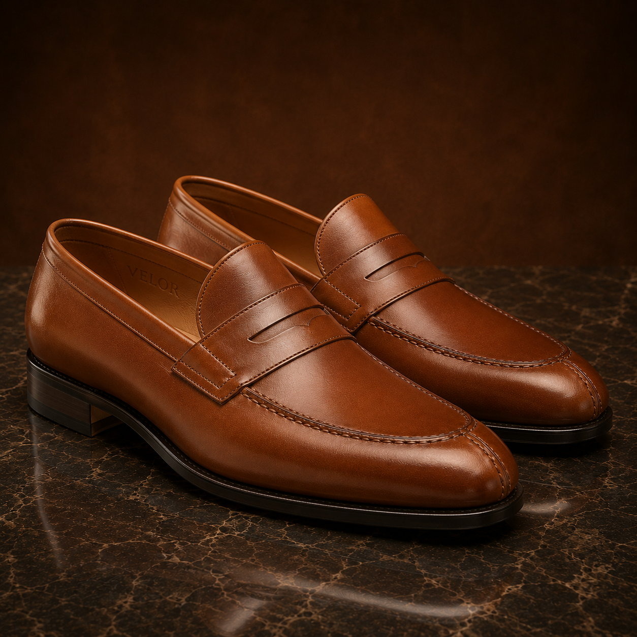Cognac Brown Leather Penny Loafers
