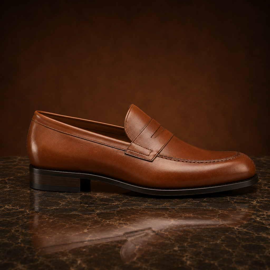 Cognac Brown Leather Penny Loafers