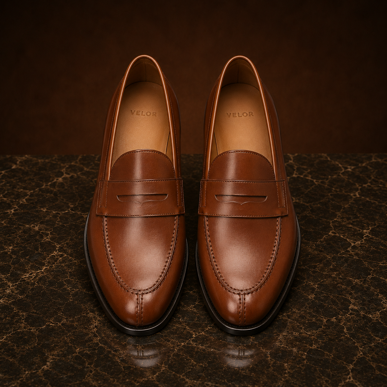 Cognac Brown Leather Penny Loafers