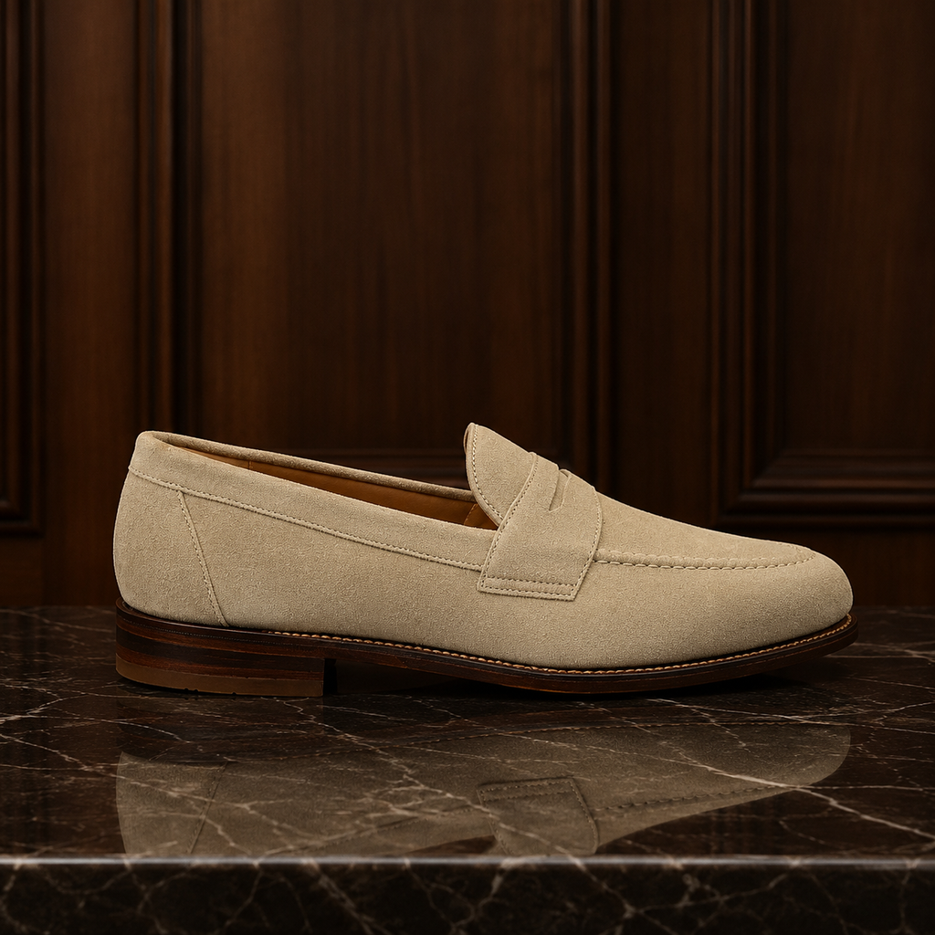 Milano Beige Suede Penny Loafers
