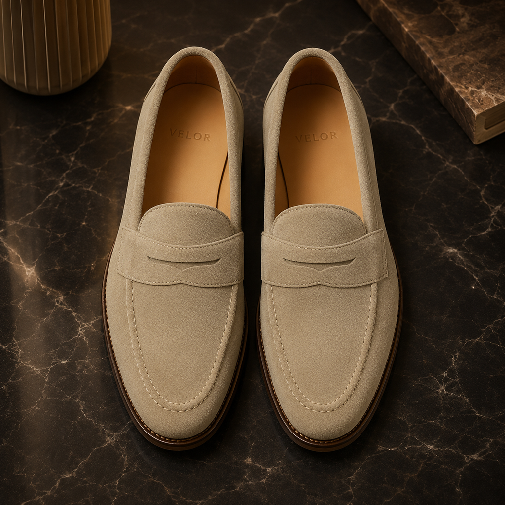 Milano Beige Suede Penny Loafers