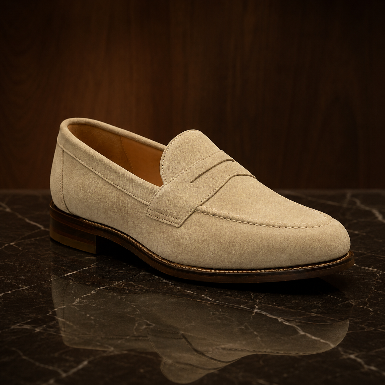 Milano Beige Suede Penny Loafers