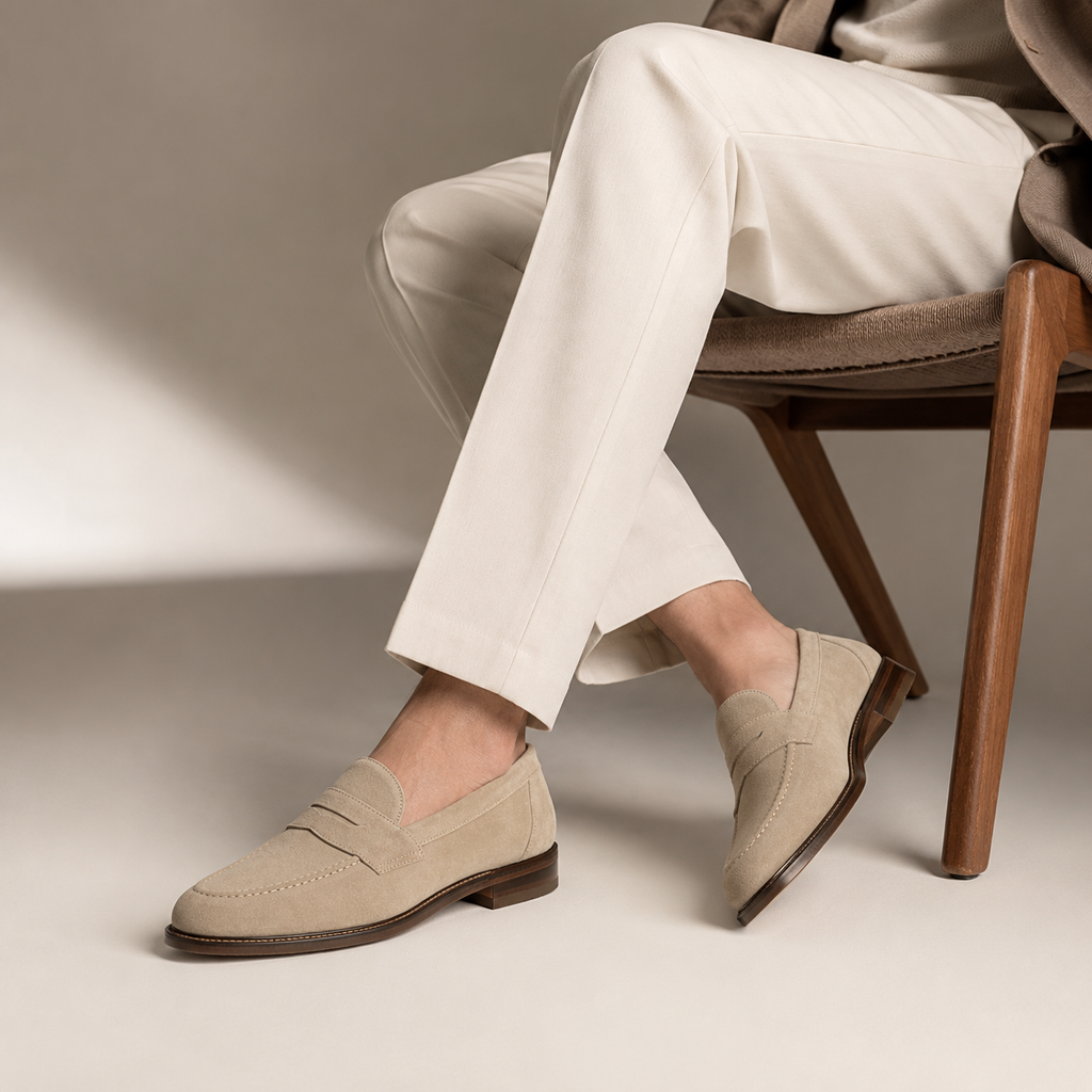 Milano Beige Suede Penny Loafers