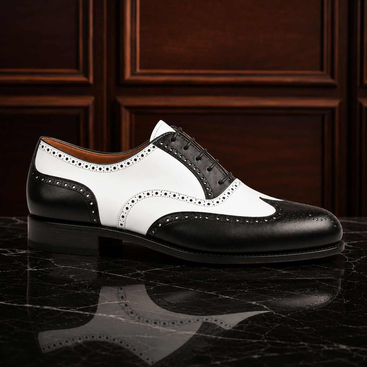 Monaco Black & White Wingtip Brogue Shoes