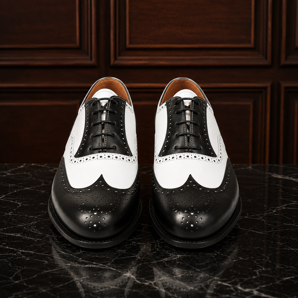 Monaco Black & White Wingtip Brogue Shoes