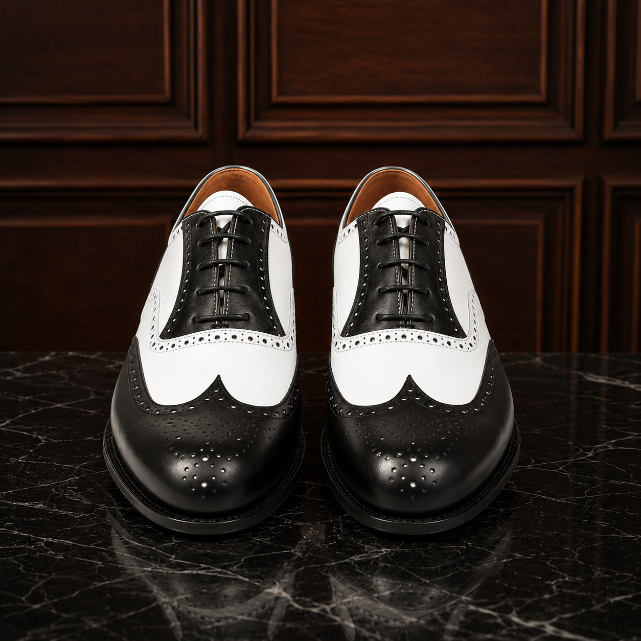 Monaco Black & White Wingtip Brogue Shoes