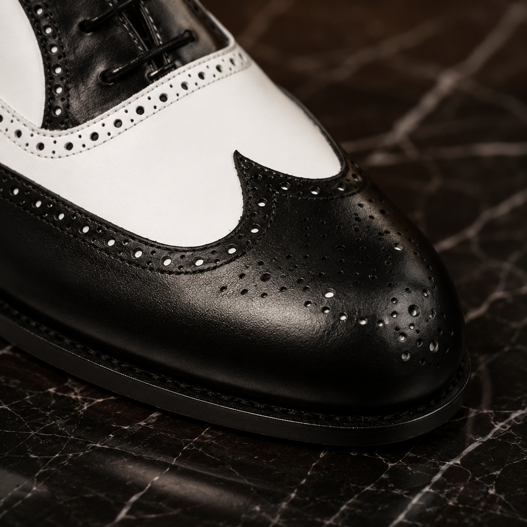 Monaco Black & White Wingtip Brogue Shoes