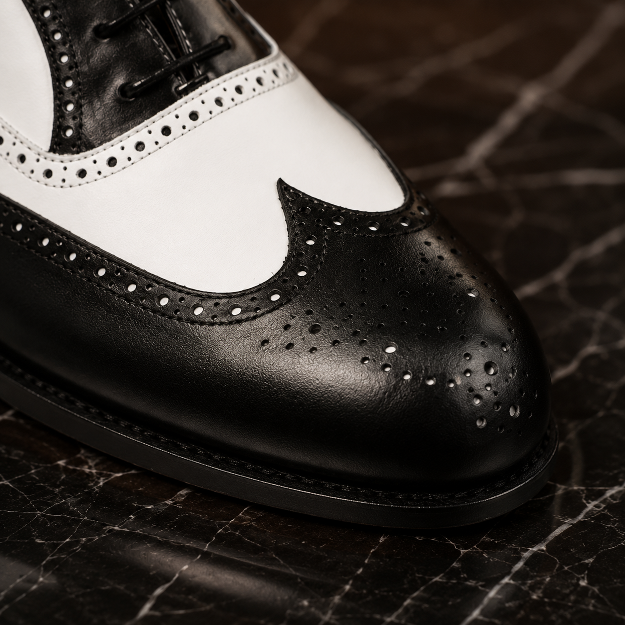 Monaco Black & White Wingtip Brogue Shoes